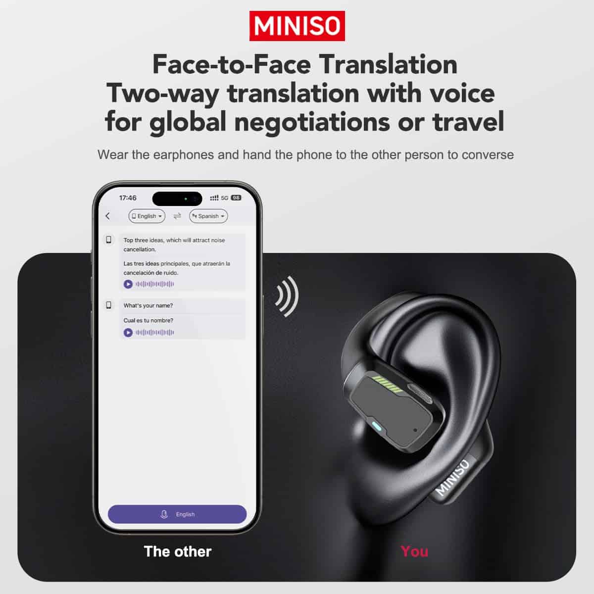 Audífonos MINISO M98 de Traducción en Tiempo Real con - Image 6