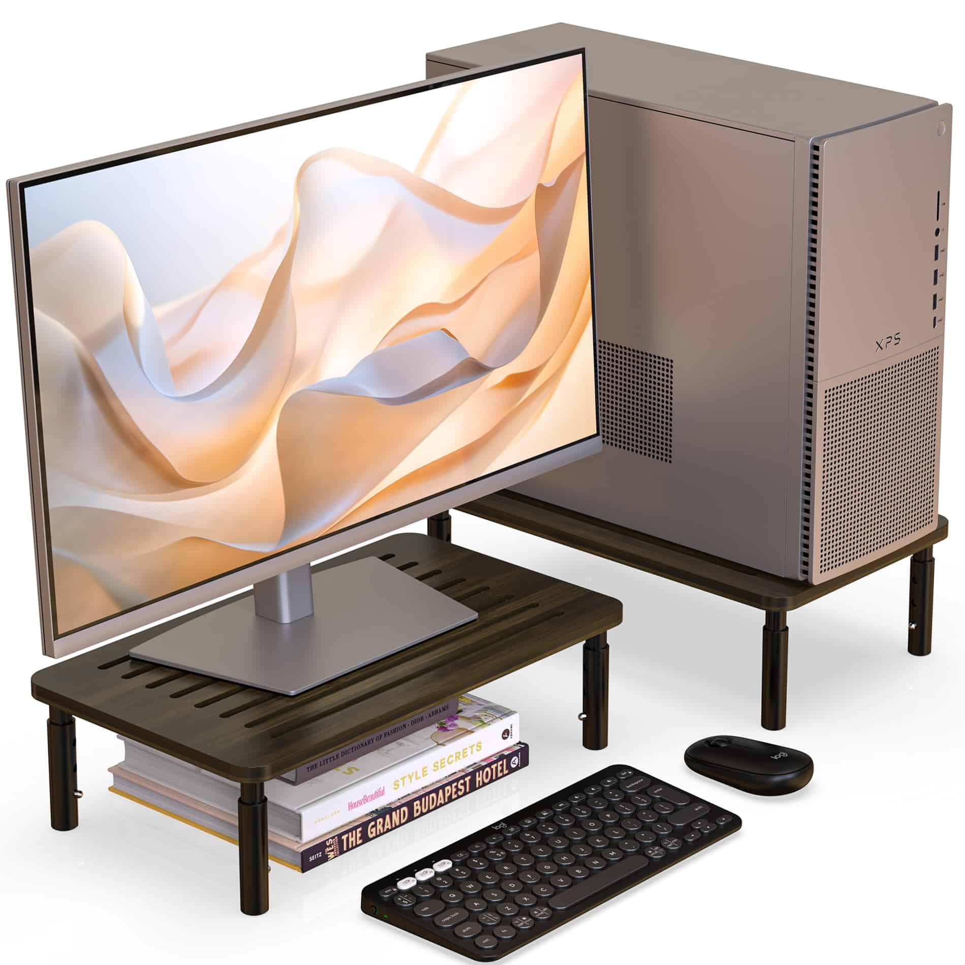 Soporte para monitor de bambú WELL WENG 2 Pack, 4 Alturas