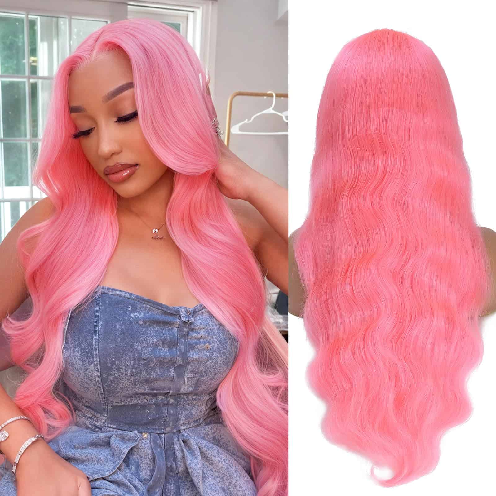 Pelucas Rosadas de Encaje Frontal 13x6 de Pelo Humano NKMR