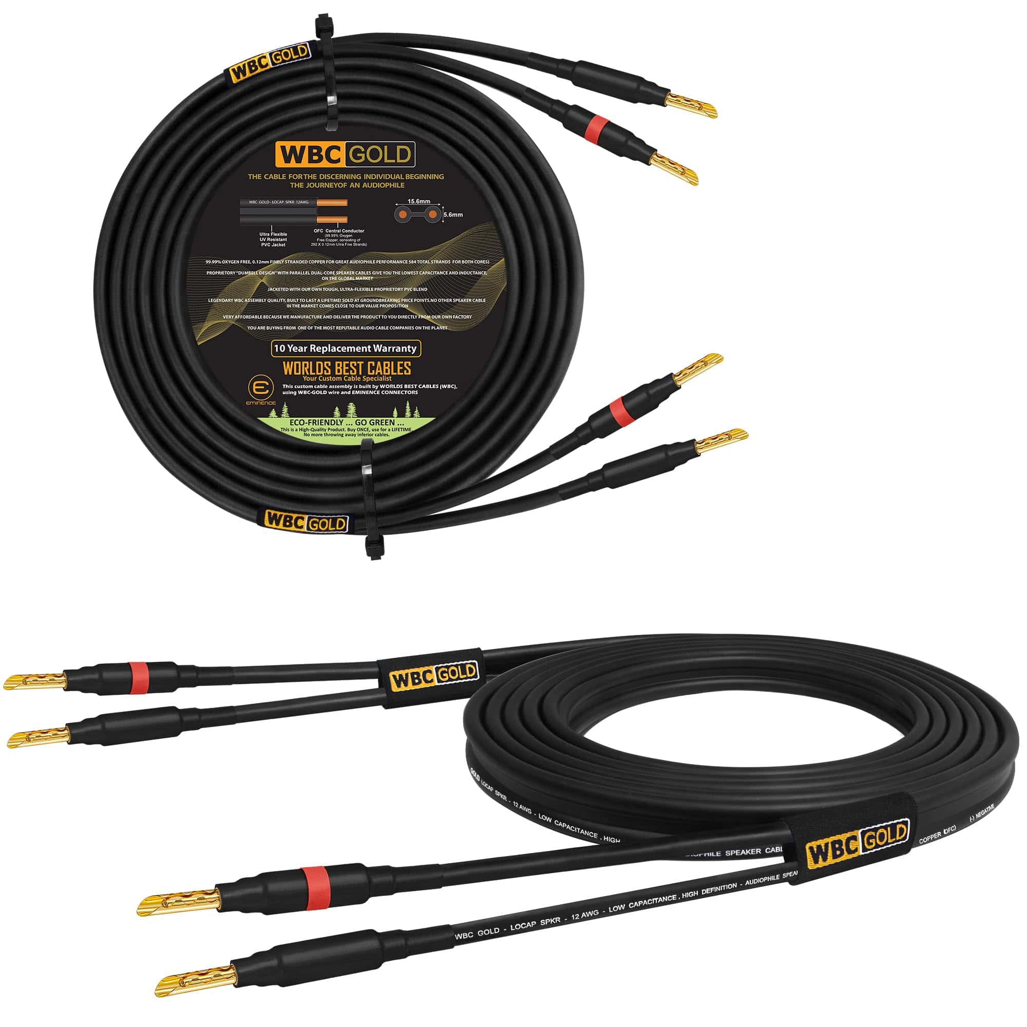 WORLDS BEST CABLES 20 Foot WBC-GOLD-LOCAP-SPKR-12 AWG –