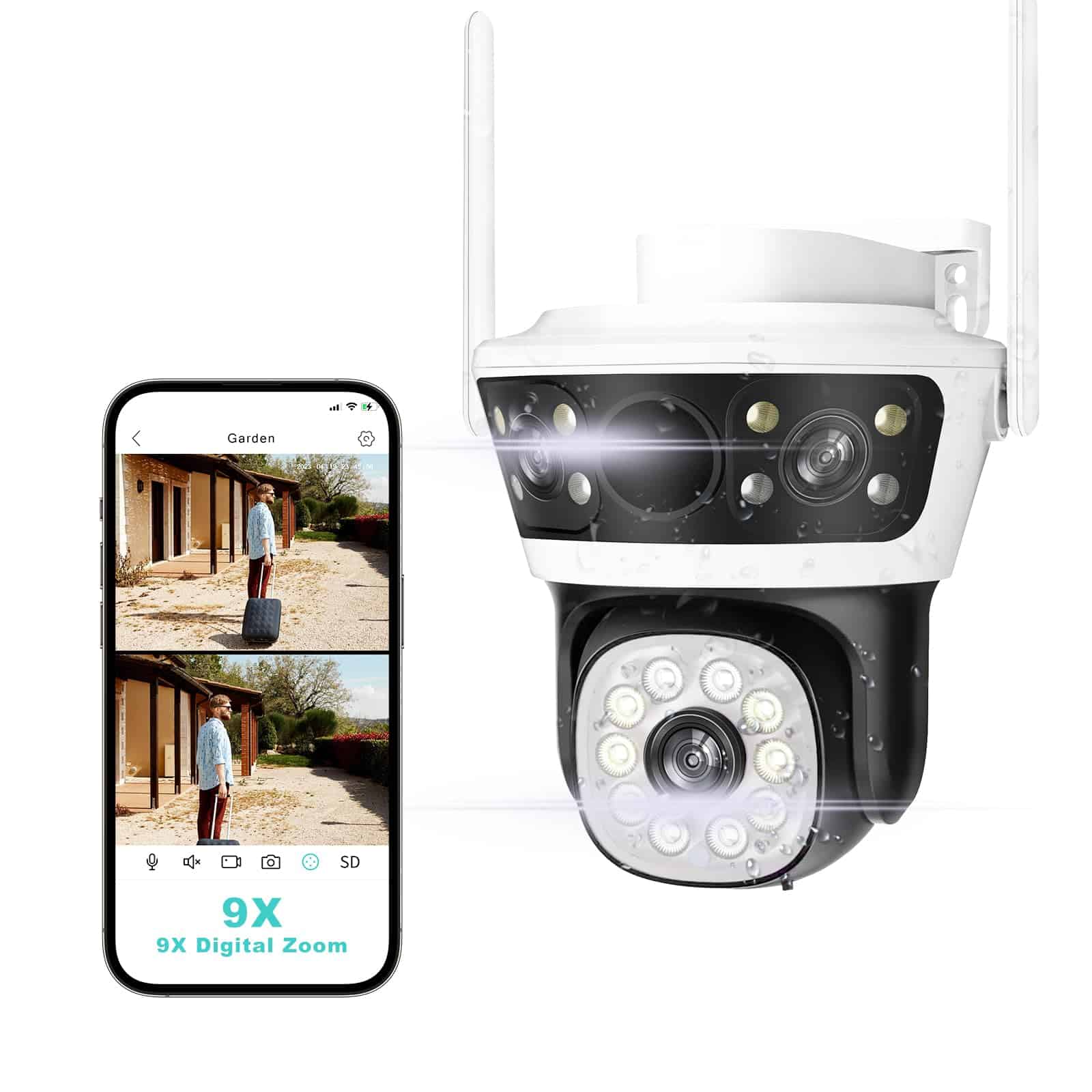 Cámara de Seguridad Exterior 2.4G WiFi PTZ Cámara Exterior