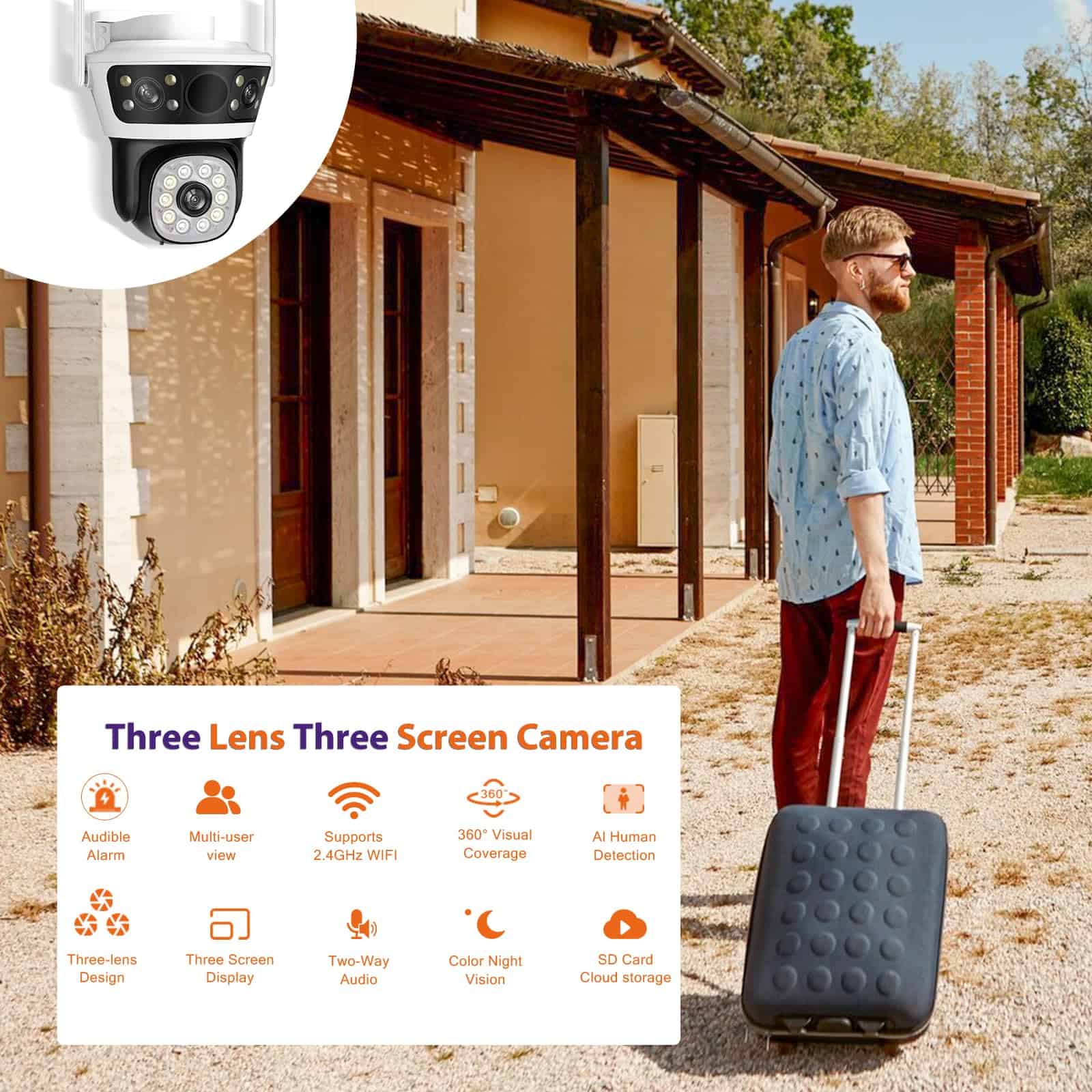 Cámara de Seguridad Exterior 2.4G WiFi PTZ Cámara Exterior - Imagen 6