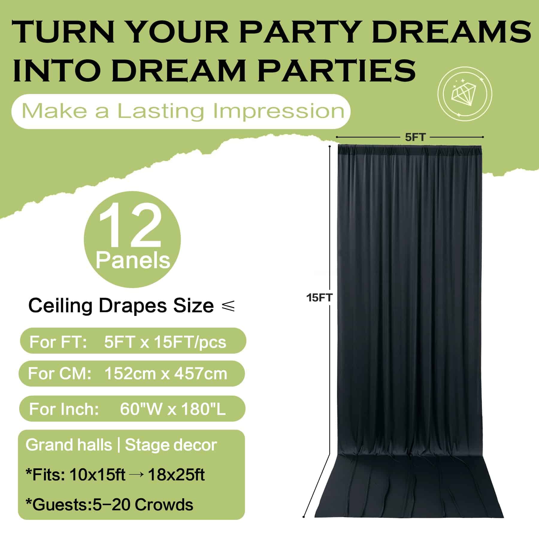 Cortina de Fondo Negra de 60 Pies x 15 Pies para Bodas y - Imagen 7