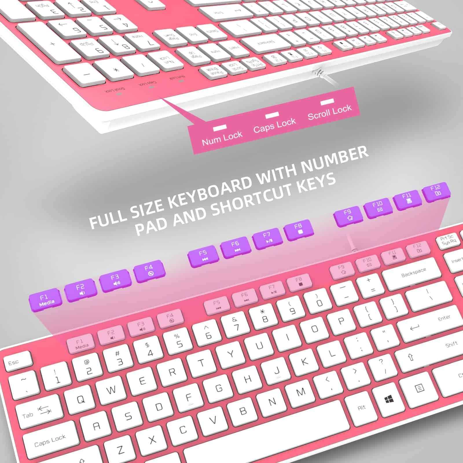 Teclado USB con Cable B.FRIENDIT, Teclas -Rosa - Image 7