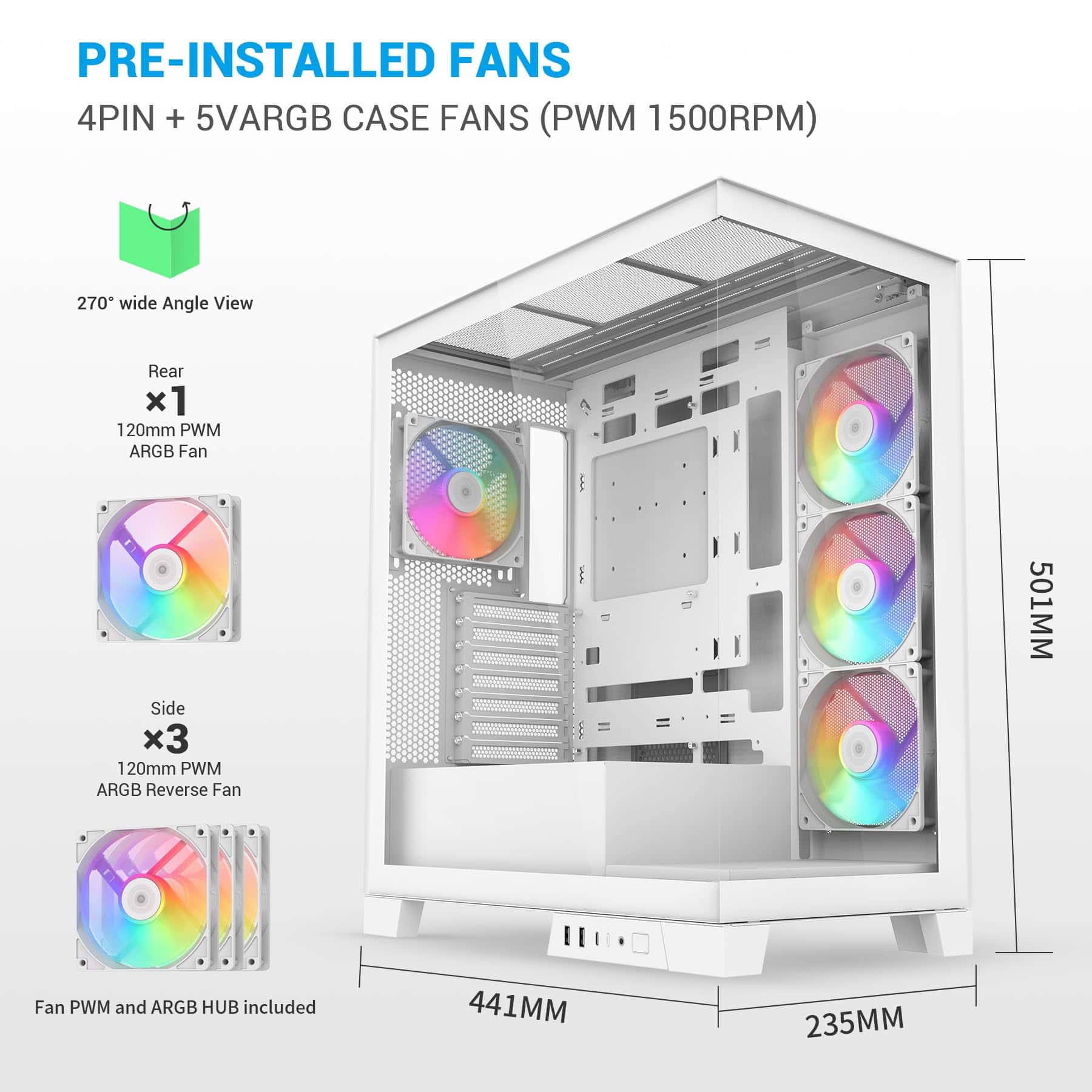 Gabinete de PC de Torre Media SAMA V50WH con Doble Vidrio - Image 3