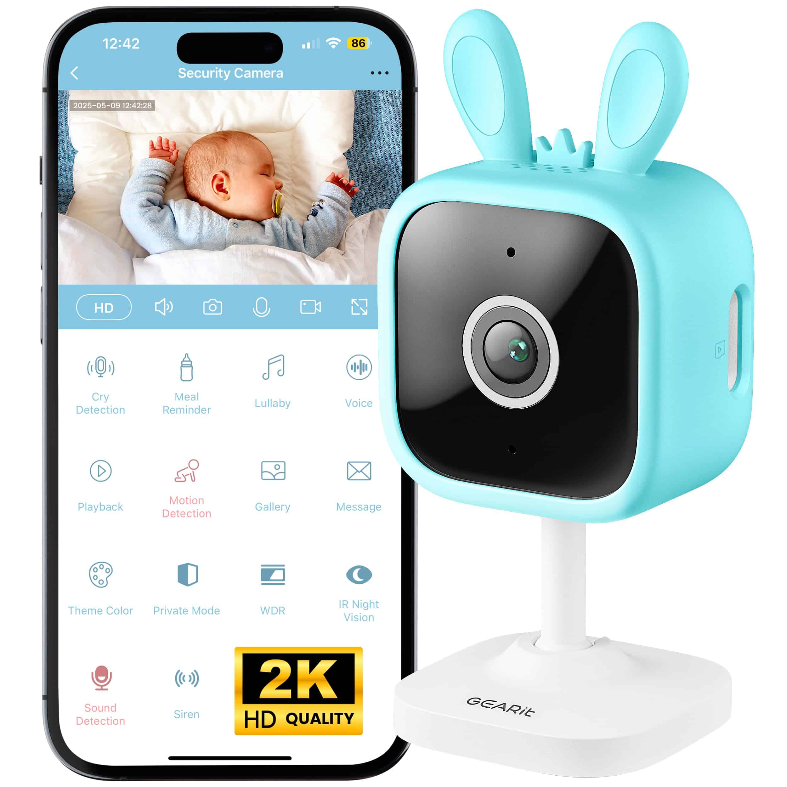 Monitor para Bebés GEARit con Cámara y Audio 2K Video con