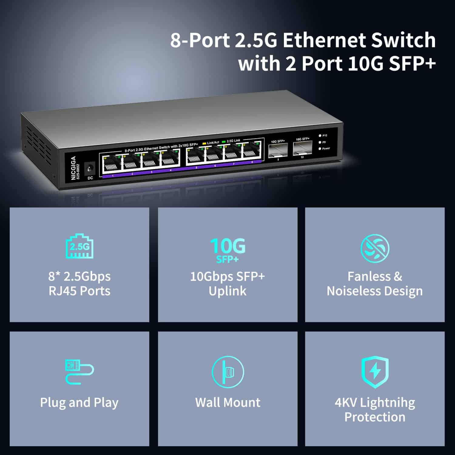 Switch Ethernet sin gestionar de 10 puertos 2.5Gb con 8 - Image 5