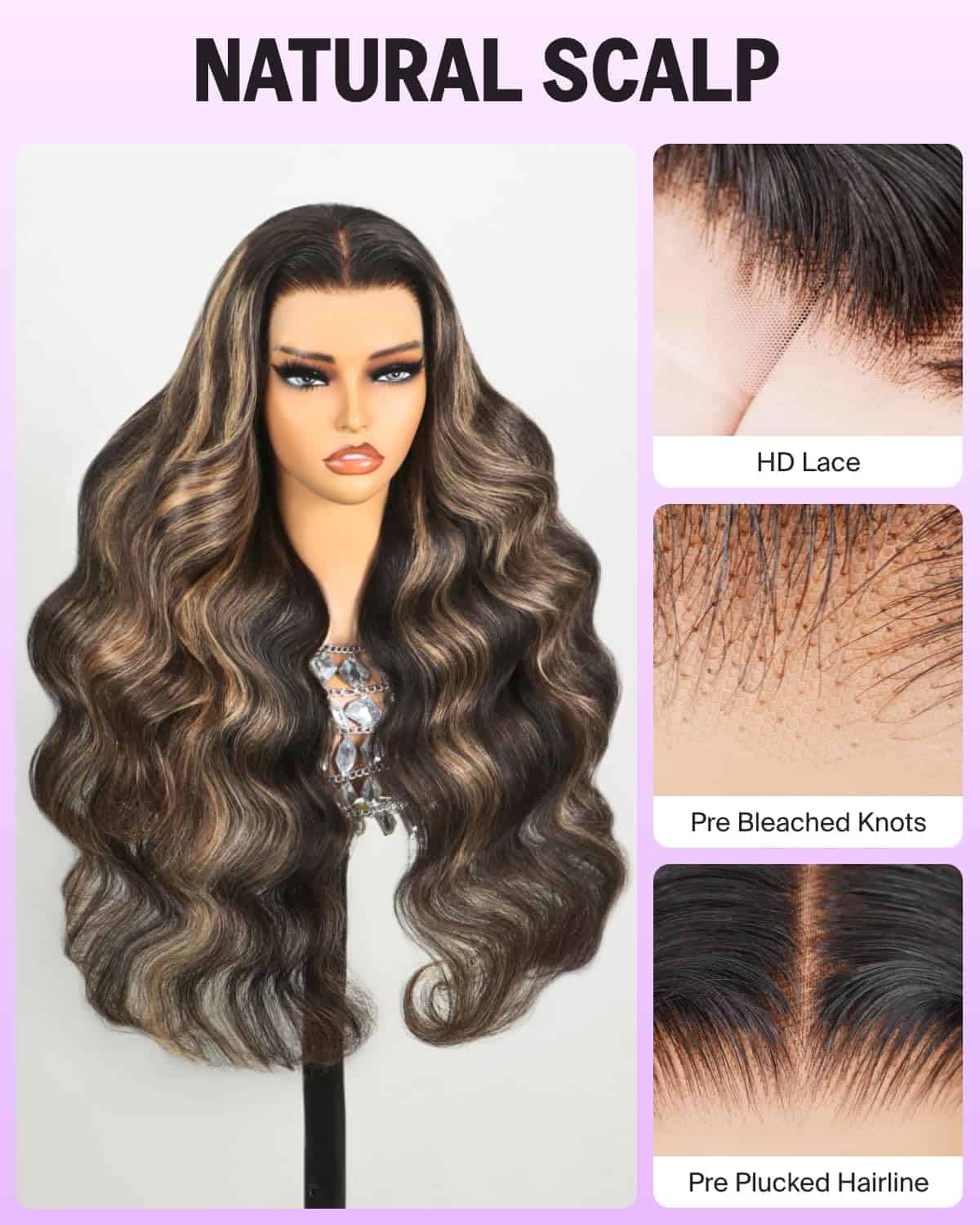 Megalook peluca frontal de encaje transparente 13×4 Ombre - Imagen 4